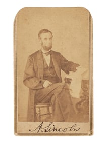 Carte-de-visite photograph signed ("A. Lincoln") by Alexander Gardner, 9 August 1863.