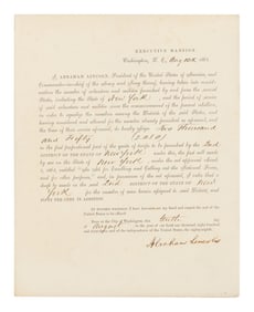 Partially printed document signed ("Abraham Lincoln"), resuming the draft, 10 August 1863.