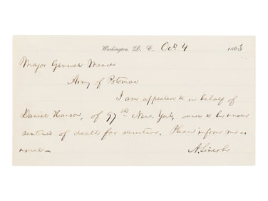 Autograph letter signed ("A. Lincoln") to George Meade, 4 October 1863.