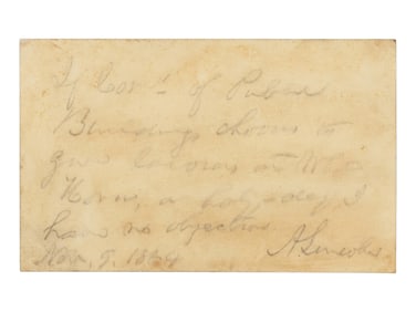 Autograph note signed ("A. Lincoln") to B.B. French, 9 November 1864.