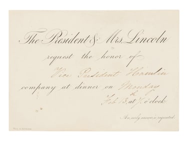 Mary Todd Lincoln Invites Hannibal Hamlin to the White House, 13 February 1865.