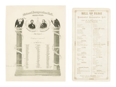 An invitation and menu to the National Inauguration Ball, Washington, D.C., 6 March 1865.