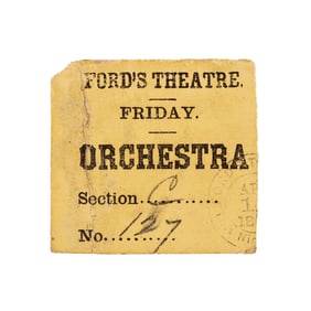 Orchestra ticket stub for Our American Cousin, 14 April 1865.
