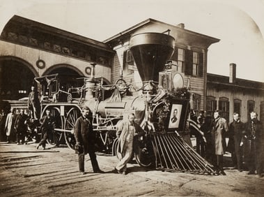 Photograph of "Nashville" locomotive engine that conveyed Lincoln's body, ca. 1865.