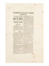 Nashville Daily Press Extra. 27 April 1865. John Wilkes Booth shot and killed.