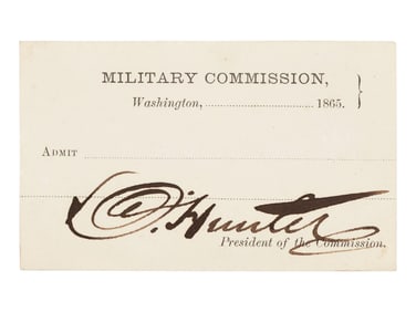 Military commission pass to the trial of the Lincoln conspirators, ca. May-June 1865.