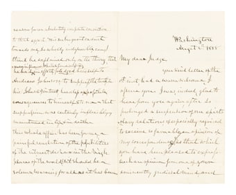 Autograph letter, signed ("J. Holt") to former assistant John A. Bingham. Washington, D.C., 8 August