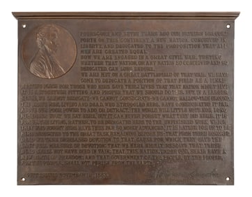 Bronze Plaque displaying "The Gettysburg Address." ca. 1916.