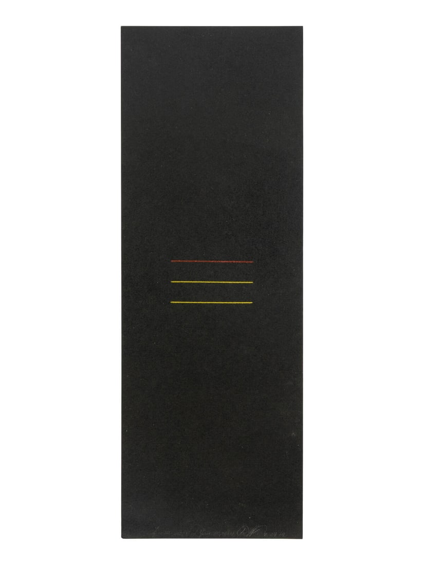 Dan Flavin (American, 1933-1996) from no. 5 of Jan. 30, 1964, 1964: Dan Flavin (American, 1933-1996) from no. 5 of Jan. 30, 1964, 1964 colored pencil on black paper initialed DF, titled and dated (lower edge) 12 5/8 x 4 1/2 inches. This lot is located in Chicago. Prov