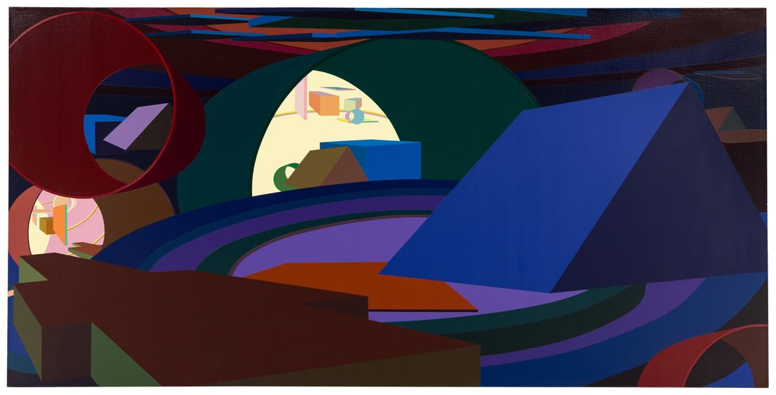 Al Held (Amercican, 1928-2005) Fathom Mark XIX, 1989: Al Held (Amercican, 1928-2005) Fathom Mark XIX, 1989 acrylic on canvas signed Al Held, titled and dated (verso) 48 1/4 x 96 inches. Property from an Important Palm Beach Collection This lot is located