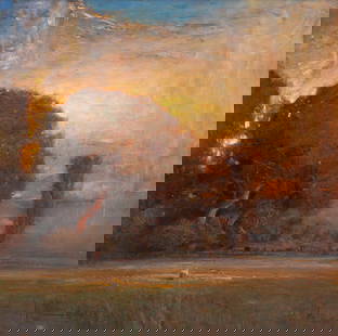 Gordon Brown (American, b. 1962) Evening: Gordon Brown (American, b. 1962) Evening oil on board signed Gordon Brown (lower right) 36 x 36 inches. This lot is located in Denver. Provenance: Breckenridge Gallery, Breckenridge, Colorado (label v