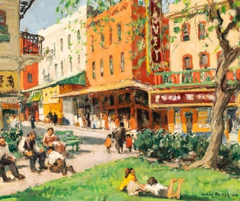 Jules Pages (American, 1867-1946) Portsmouth Square and Washington St., Chinatown, San Francisco