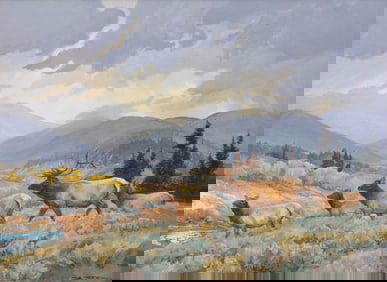 Bill Freeman (American, b. 1927) Elk & Afternoon Showers