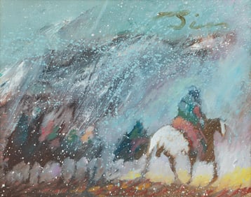Earl Biss (Apsáalooke, 1947-1998) A Day Against Stormy Butte, 1997