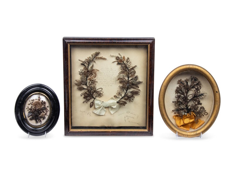 Three Framed Victorian Hairwork Pictures (1 of 2)