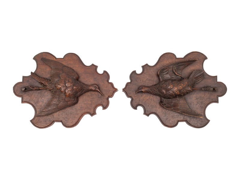 Two Black Forest Style Carved Game Plaques  (1 of 1)