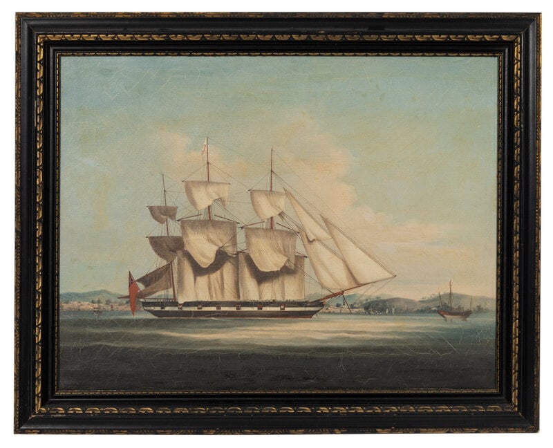 Artist Unknown (British, 19th Century) Full Sail off the Coast: Artist Unknown (British, 19th Century) Full Sail off the Coast oil on board unsigned 17 1/2 x 23 inches. This lot is located in Palm Beach. Size 17