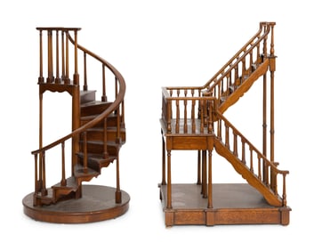 Two Carved Mahogany Architectural Staircase Models