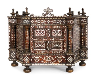 A South American Colonial Tortoiseshell and Mother-of-Pearl Inlaid Tabernacle Cabinet