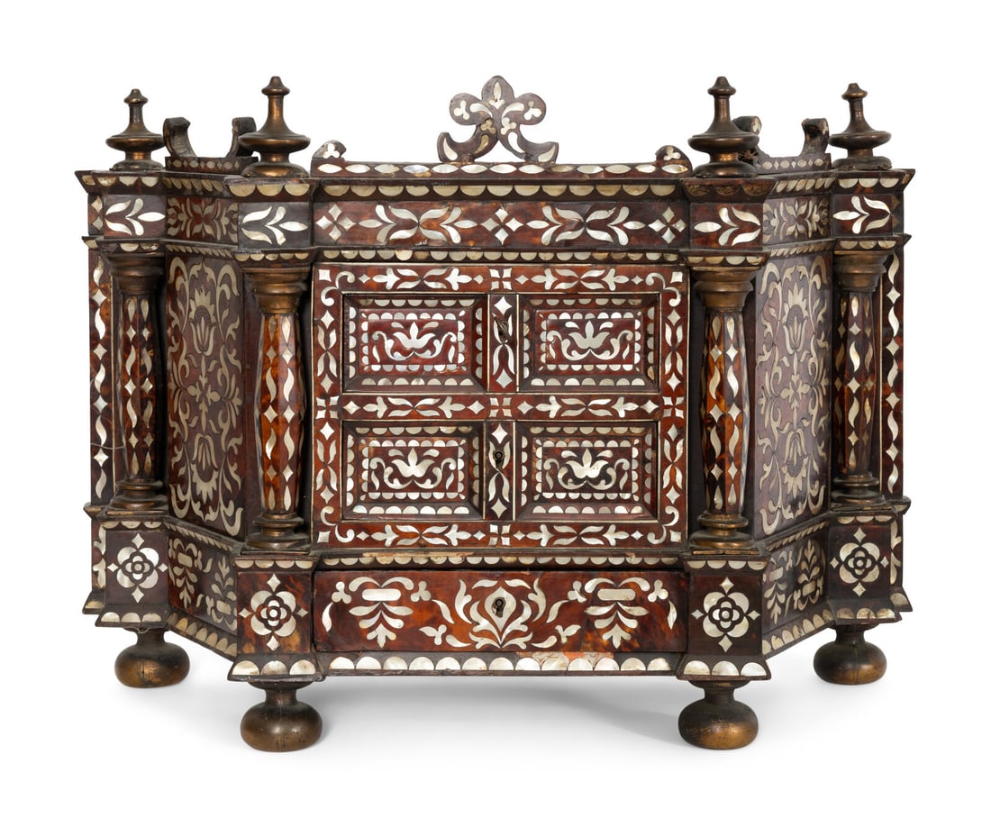 A South American Colonial Tortoiseshell and Mother-of-Pearl Inlaid Tabernacle Cabinet (1 of 3)