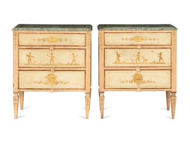 A Pair of Italian Polychrome Decorated Commodini