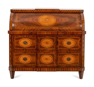 An Italian Louis XVI Style Marquetry Cylinder Bureau