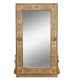 A North Italian Neoclassical Blue Painted and Parcel Gilt Mirror