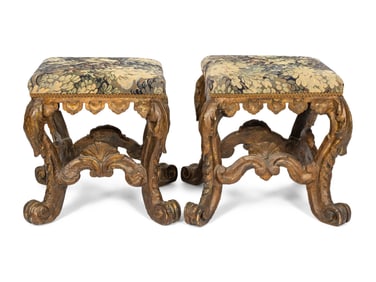A Pair of Continental Baroque Carved Tabourets