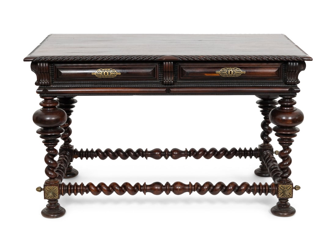 A Portuguese Baroque Style Brass Mounted Rosewood Library Table (1 of 3)