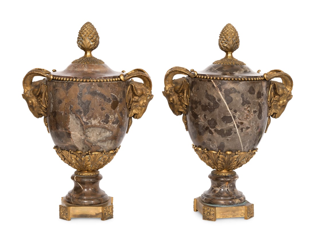 A Pair of French Gilt Bronze Mounted Marble Urns (1 of 3)