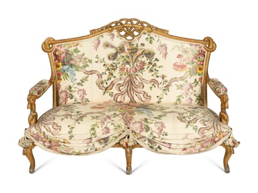 A South Italian Giltwood Canapé with Clarence House and Scalamandré Silk Upholstery