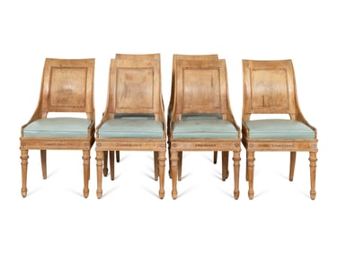 A Set of Six Empire Style Bleached Mahogany and Leather Upholstered Dining Chairs