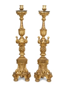 A Pair of Large Italian Giltwood Altar Sticks