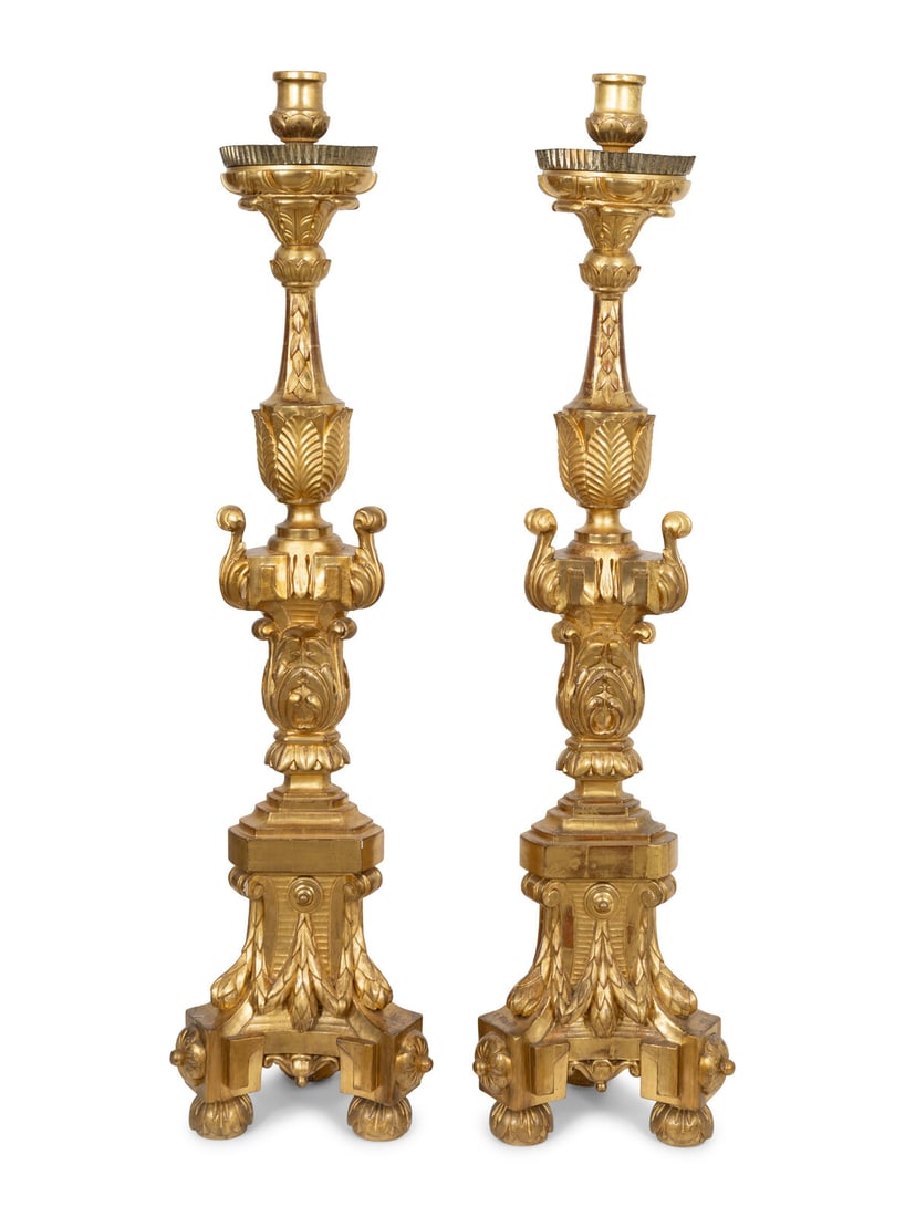 A Pair of Large Italian Giltwood Altar Sticks (1 of 3)