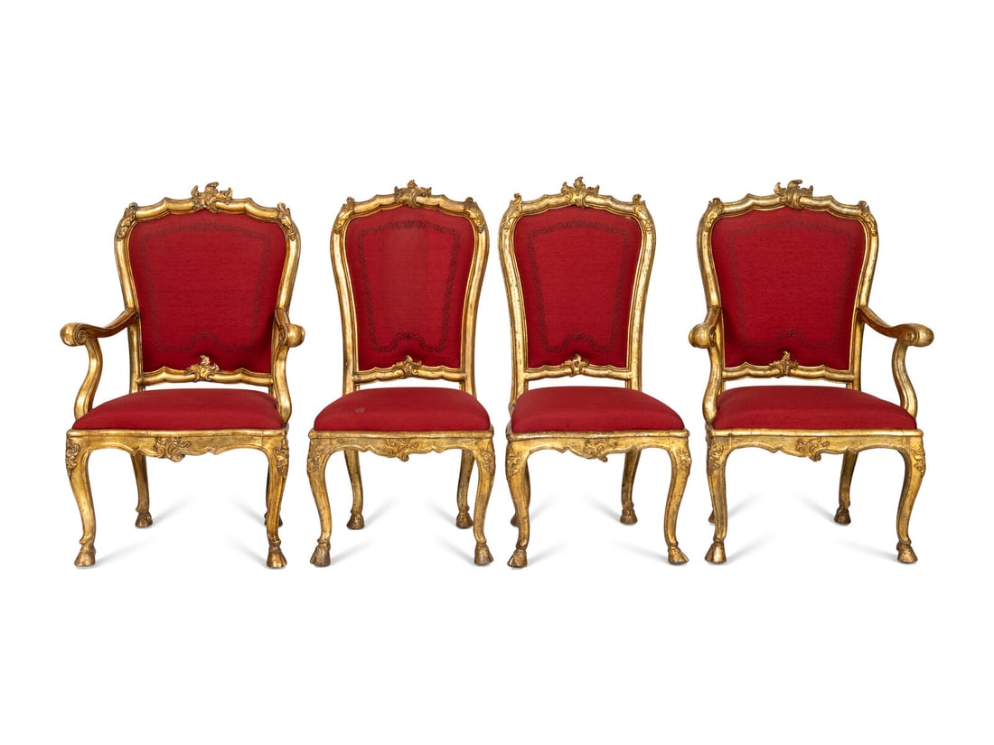A Set of Six Venetian Rococo Carved Giltwood Dining Chairs (1 of 7)