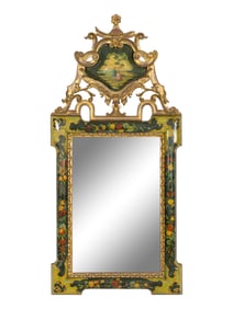 A Venetian Baroque Style Polychrome Decorated Parcel Gilt Pier Mirror