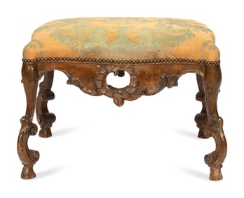 A Continental Baroque Walnut Tabouret