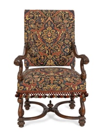 A Continental Louis XIV Style Carved Walnut Fauteuil a la Reine