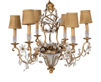 A Maison Bagues-Style Gilt Metal Six-Light Chandelier