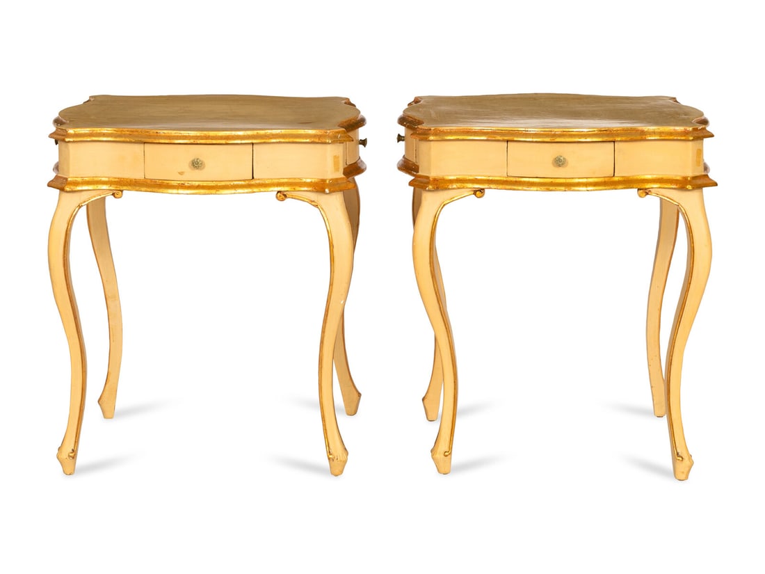 A Pair of Italian Painted and Parcel Gilt Cartouche-Form Side Tables (1 of 5)