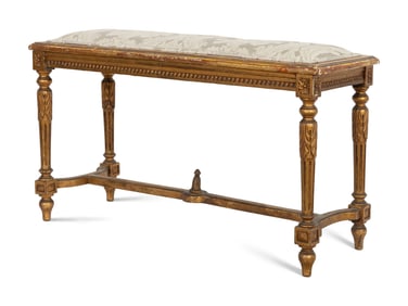 A Louis XVI Style Giltwood and Upholstered Bench