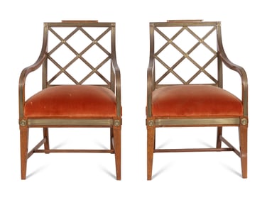A Pair of Russian Neoclassical Brass Mounted Mahogany Armchairs