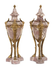 A Pair of French Marble and Gilt Bronze Mounted Cassolettes