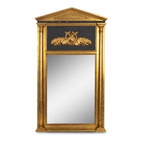 A Directoire Parcel Ebonized Giltwood Trumeau Mirror