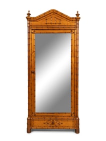 A French Faux Bamboo Single Door Mirror Robe