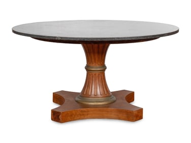 A Directoire Style Pedestal Table with Black Belgian Marble Top