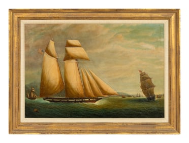 American School, 19th Century, Sailboats in Harbor