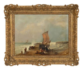 William Chambers (British, 19th Century) Fisherwomen Chatting by the Seaside