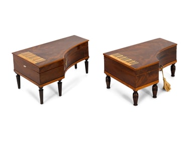 A Pair of Georgian Rosewood Piano-Form Musical Sewing Neceissaires