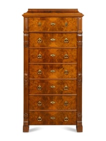 A Victorian Burl Walnut Semainier Chest